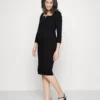 Notch Neckline Midi Dress - Jerseyjurk - Black