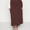 Curvy Textured Sarong Midi Skirt - Wikkelrok - Brown