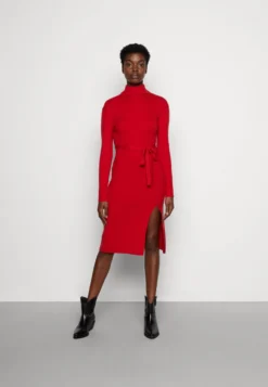 Anna Field Rollkragen Ripp Mini Strickkleid Mit Gürtel - Gebreide Jurk - Red