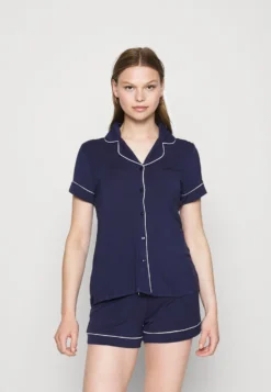 Anna Field Button Through Pj Set- Pyjama - Blue/White
